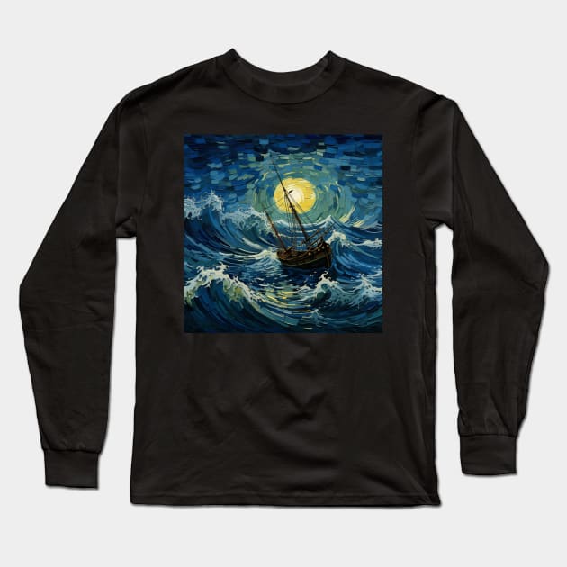 Ship on Storm Sea Long Sleeve T-Shirt by SzlagRPG